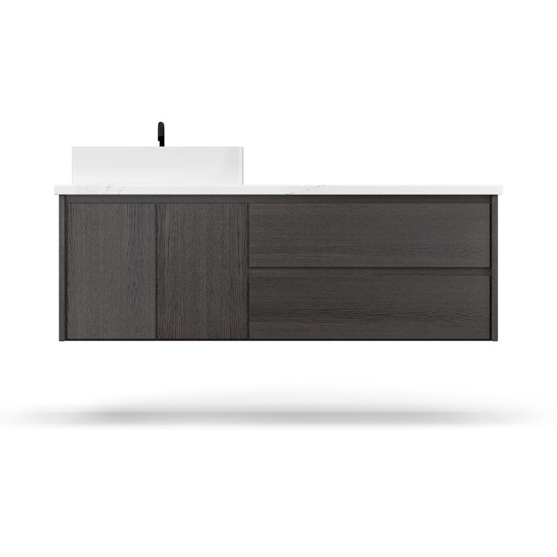 Gilded Single Left Bath Floating Vanity, Gray Weathered, 36"