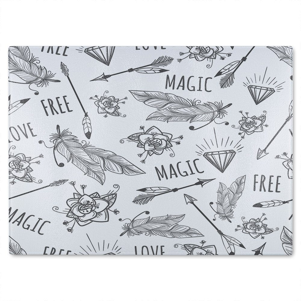 Tribal Feathers Arrows And Diamonds Glass Chopping Board