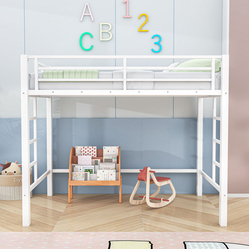 Metal Loft Bed with Guardrails, Full
