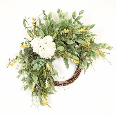 24" Handcrafted Faux Hydrangea Wreath for Front Door