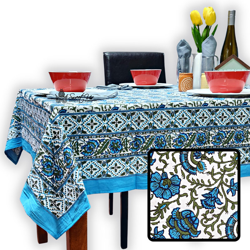 Cotton Bloom Delight Floral Tablecloth Rectangle, Kitchen Linen, Bluebell Grove