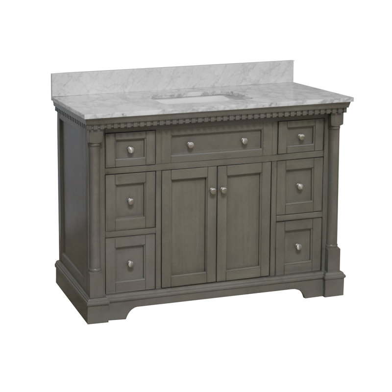 Fossen 48" Single Bathroom Vanity with Weathered Gray Cabinet and Carrara Marble Countertop, Weathered Gray, Carrara Marble