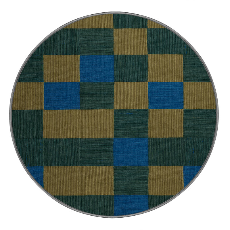 Machine Washable Checkered Green Area Rug, Round 8'
