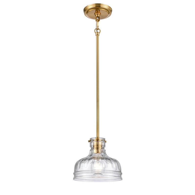 Mini-luminaire suspendu 1 lumière de 8 po de large Orinoco - laiton satiné, Laiton
