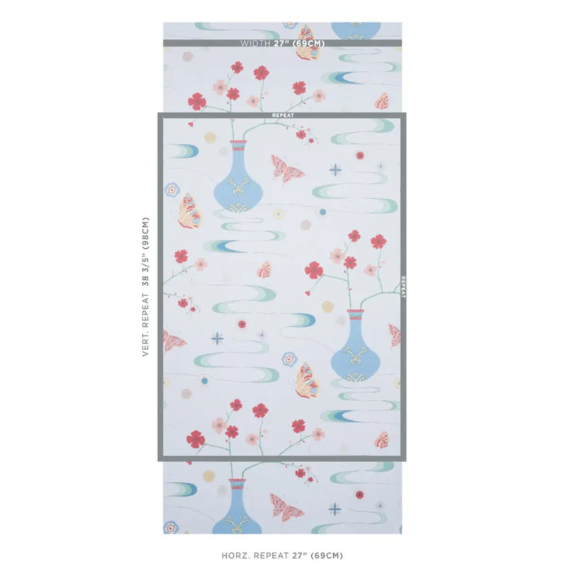 Papier peint Schumacher x Cristina Buckley Fantasia, Bleu Hyacinthe