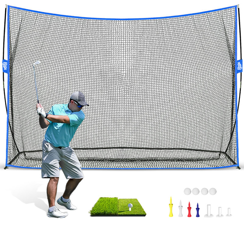 YUNIC 10 ft x 7 ft Golf Practice Hitting Net with Tri‑Turf Mat, Portable Personal Driving Range For Backyard Indoor Outdoor