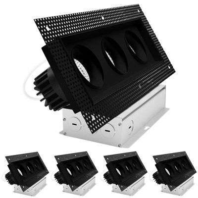 Luminaire encastré à DEL rectangulaire à 3 têtes LUXRITE, pivotant à 360 ° + 15 °, 5CCT, 45W, 3000LM, 60 °, double intensité variable, IC et humide