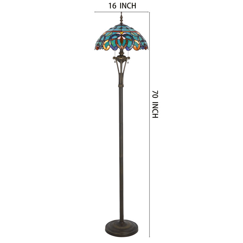 Tiffany Floor Lamp Blue Green Stained Glass Jewelry Baroque Standing Reading Light 16X16X70 Inches Antique Pole Corner Lamp Decor Bedroom Office Living Room