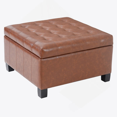 Storage Ottoman With Rubber Wood Legs, Square Tufted Ottoman With Lift-Top Storage For Living Room, Bedroom And Entryway