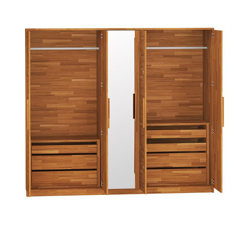 Finneytown 5 Door Solid Wood Wardrobe with Mirror, Brown