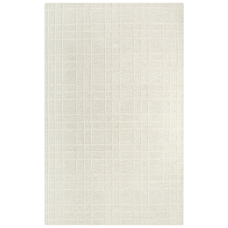 Tapis blanc en laine touffeté à la main Alec, Rectangle 7 pi 9 po x 9 pi 9 po