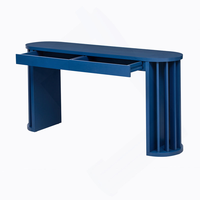 59-Inch Long Console Table,Oak Veneer Sofa Table,Curved And Straight Line Design,Behind The Couch, Farmhouse Entryway Table