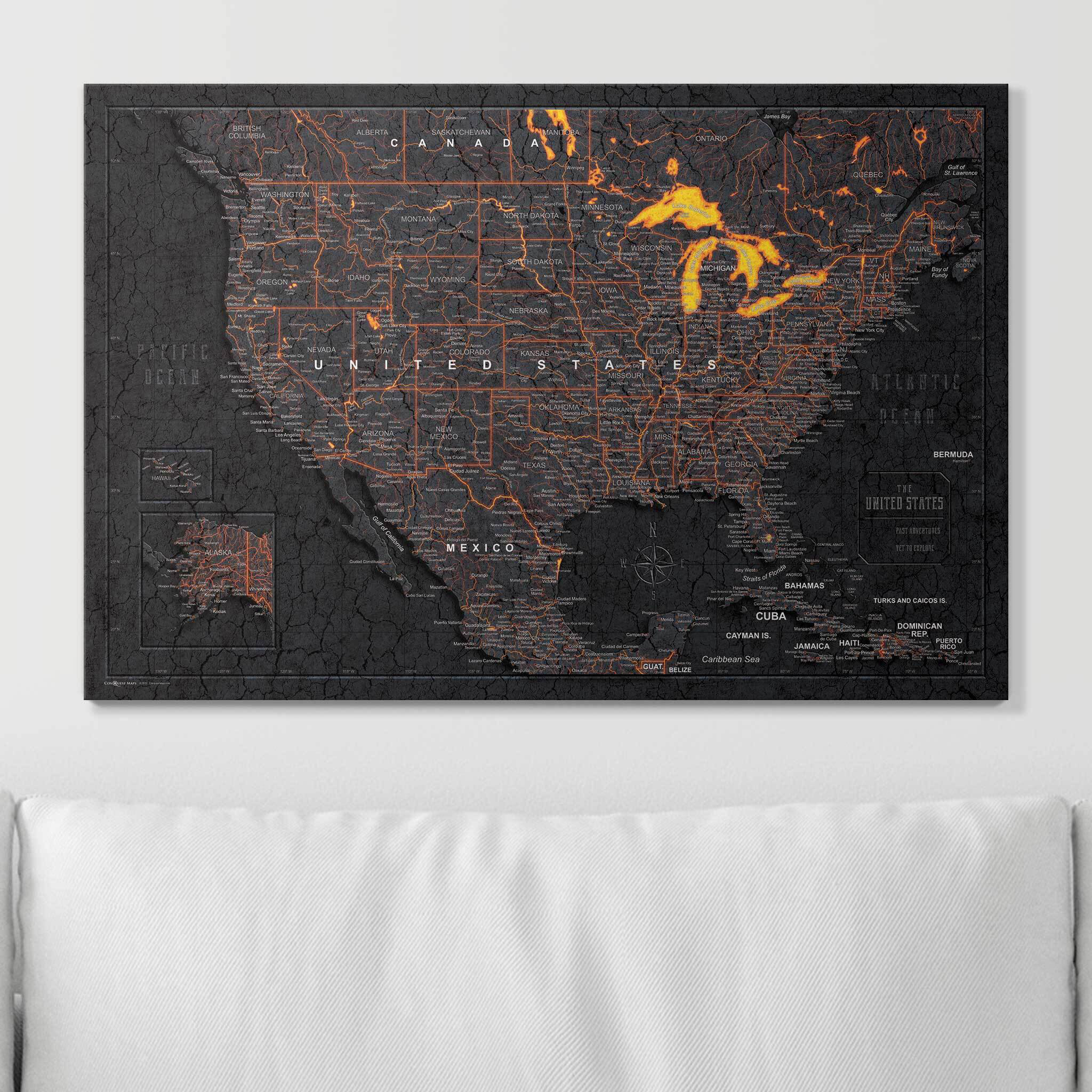 Breakwater Bay USA Push Pin Travel Destination Map, Pinable Canvas W ...