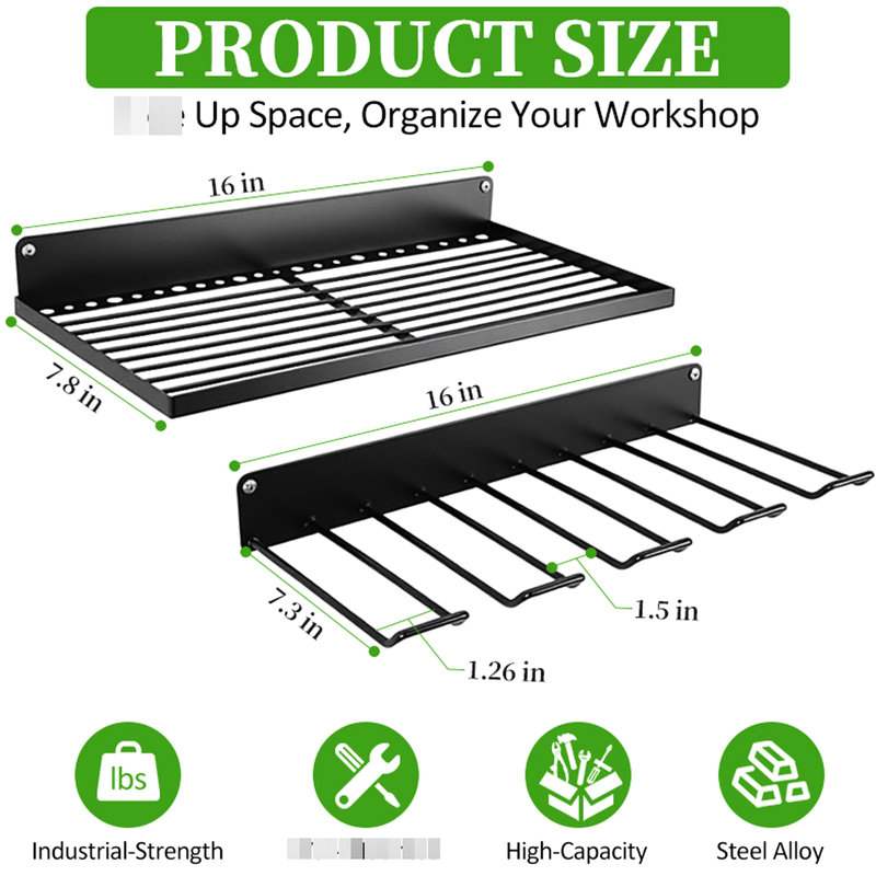 Support de rangement robuste pour outils à 8 fentes, ensemble de 2 outils de perçage en métal avec une charge maximale de 60 lb, multi-compatibilité dans la capacité d'atelier, conception sans fil, installation rapide dans le garage
