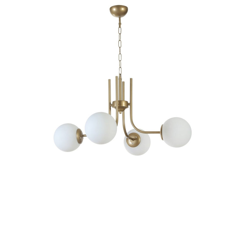 Elegant Metal Chandelier, White & Gold Finish, 25.6 in Diameter x 27.6 in Height | E27 Socket, Max 40W | Stylish Lighting for Living Room & Dining Areas, IP20 Rated, Perfect for Modern Home Décor