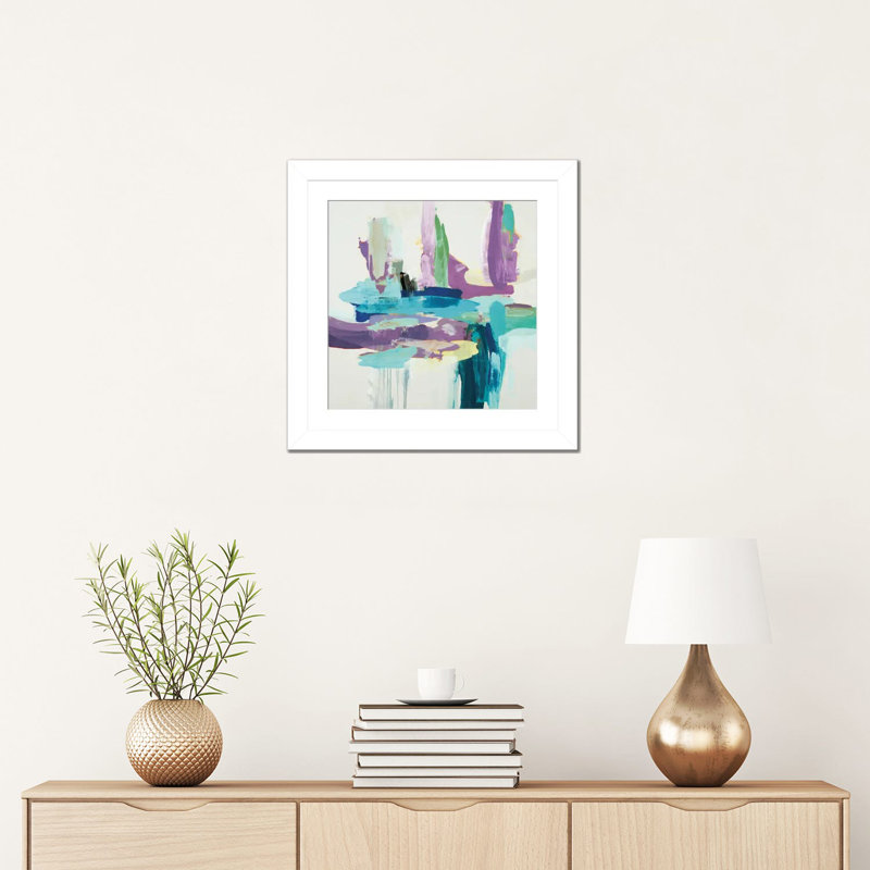 Synergy II - bleu et mauve, H 16 po x l 16 po, Cadre doré à coins ouverts