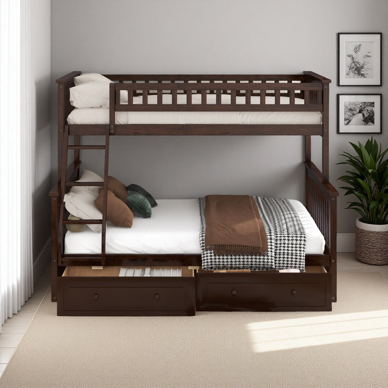 Twin Over Full Bunk Bed With Drawers, Convertible Beds, Espresso