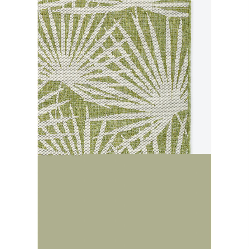 Green Geometric Flat Woven Indoor Outdoor Rug 2' x 3'
