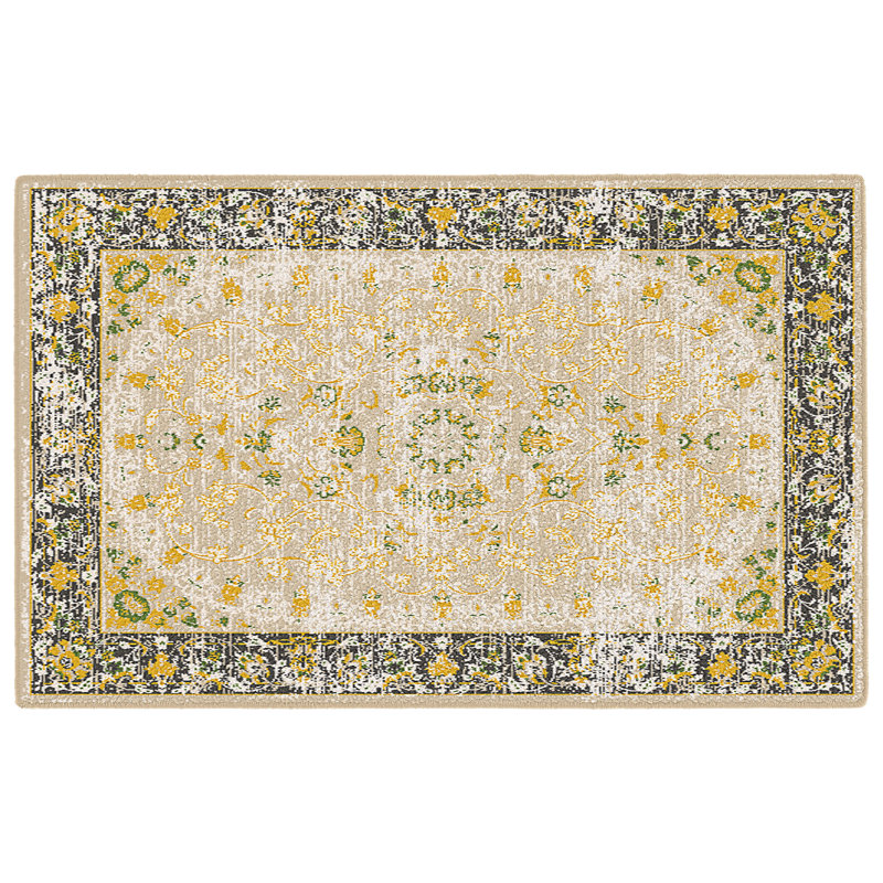 Oriental Floral Area Rug with Gold & Green Design - Traditional Pattern Carpet for Living Room & Bedroom, Rectangle 5'x 8'