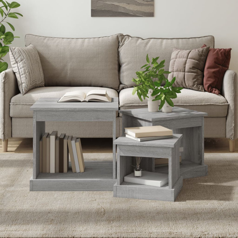 Warkentin Coffee Tables 3 pcs Engineered Wood, Grey Sonoma