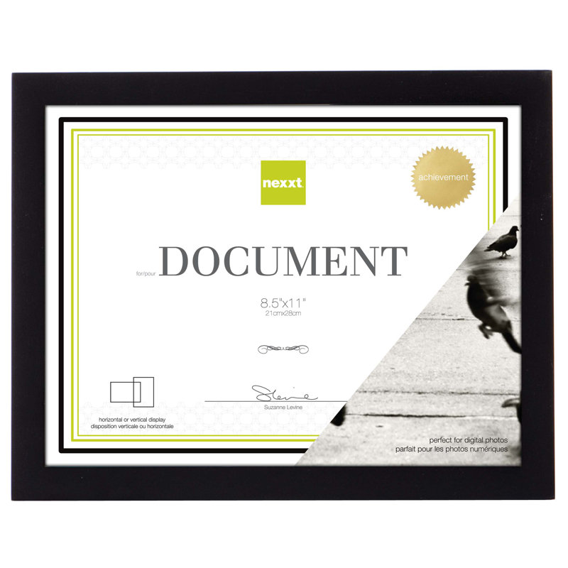 Cadre de galerie Kiera Grace, cadre pour document de 8,5 po x 11 po, cadre de document en bois à suspendre au mur, cadre durable pour mettre en valeur vos réalisations, noir