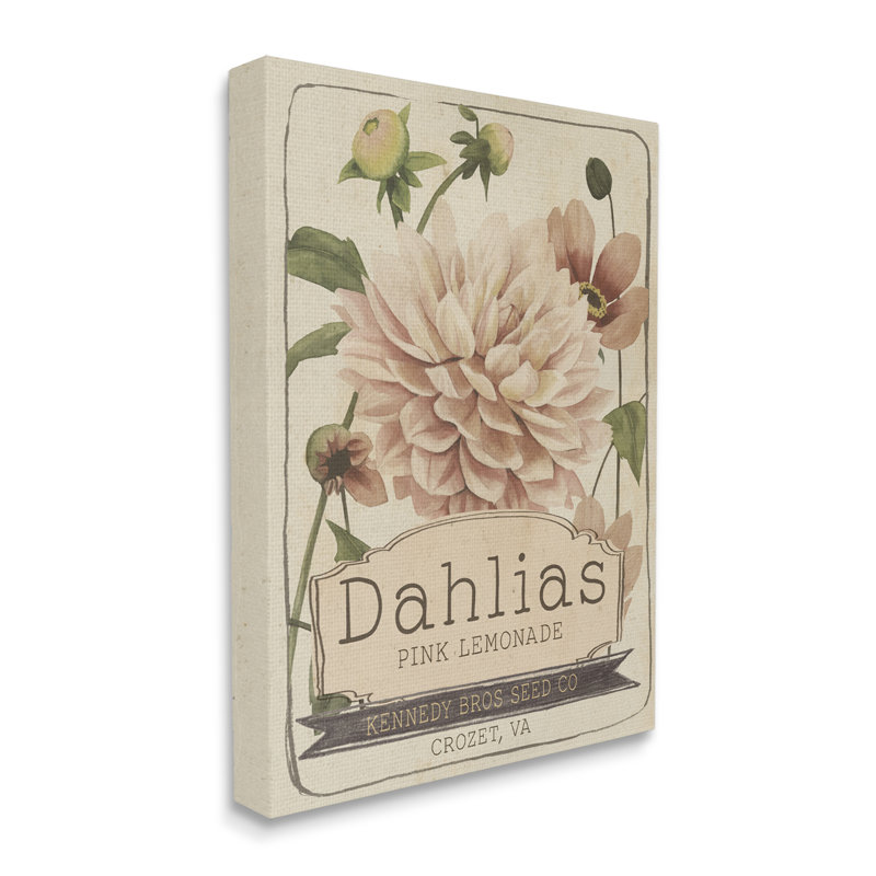 «Pink Lemonade Dahlias Vintage Floral Seed Packet White», estampe numérique giclée par Studio W, H 30 po x l 24 po