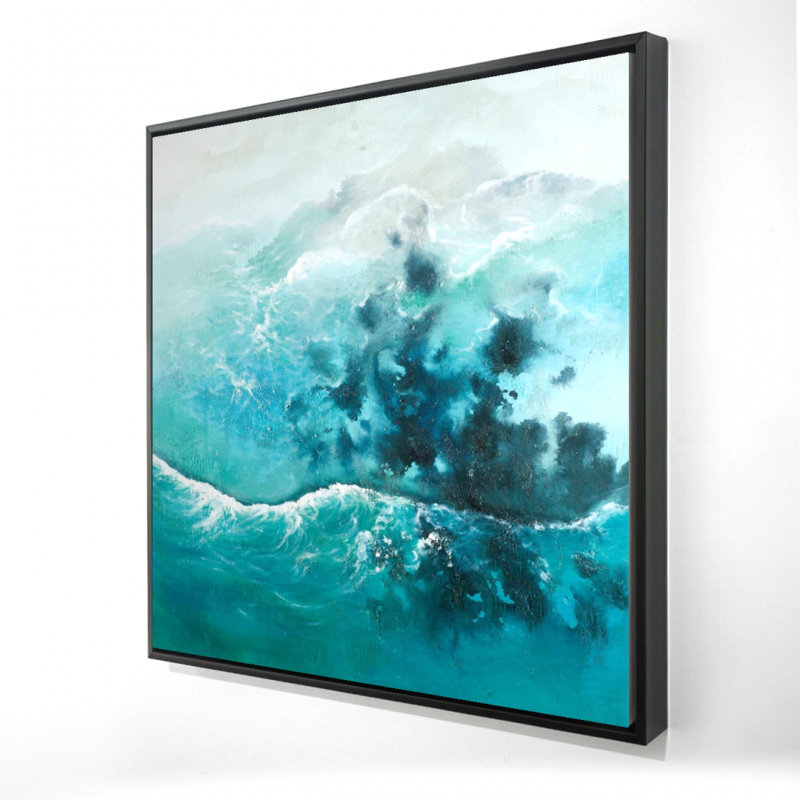 Bord de mer des Caraïbes | Toile avec cadre bleu | Décor côtier, H 25,25 po x l 25,25 po