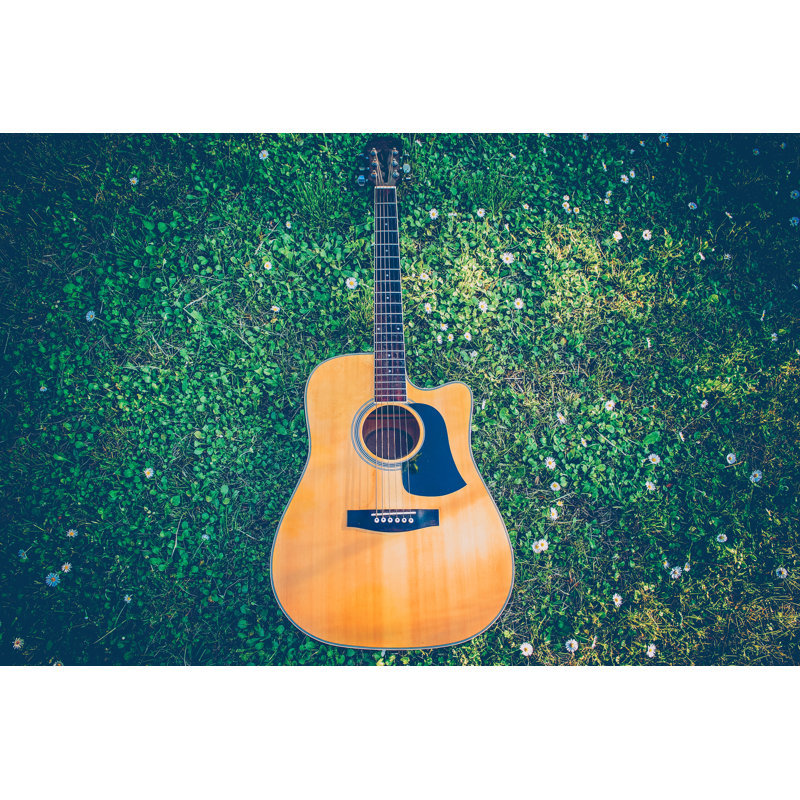 Close-up Of Guitar In The Grass by Domoyega - No Frame Print on Canvas, 20cm H x 30cm W