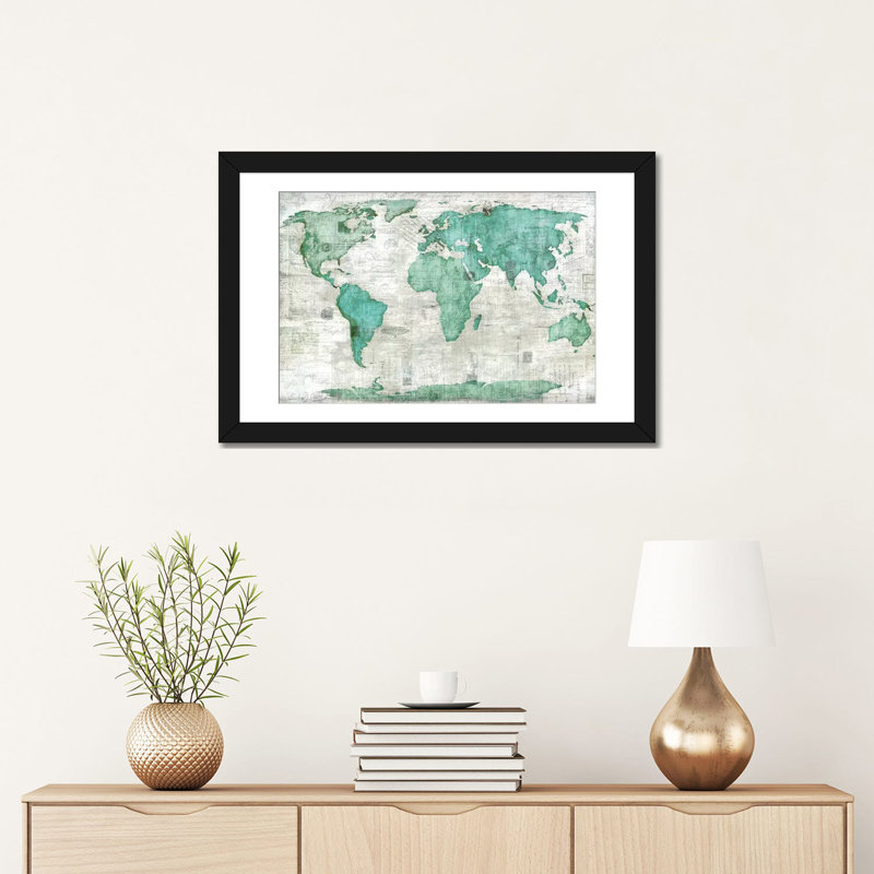 « world », impression sur toile, H 16 po x l 24 po x P 1 po, Papier avec cadre noir, Blanc