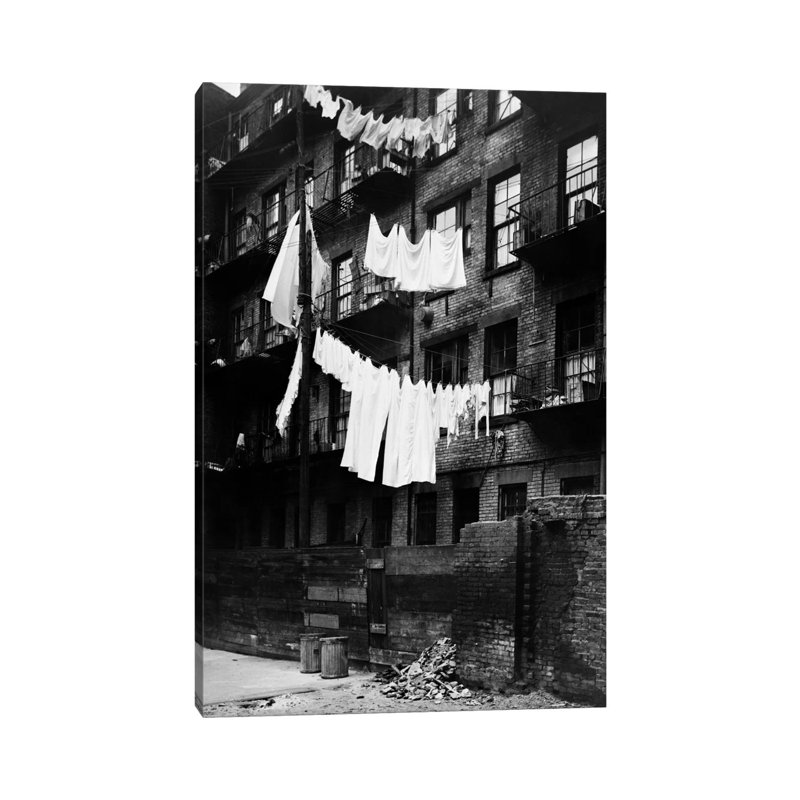 1930s Tenement Building With Laundry Hanging On Clotheslines I - Wrapped Canvas Print, 101.6 cm H x 66.04 cm W x 1.91 cm D