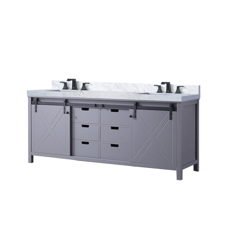 Meuble-lavabo double gris foncé 80 po X P 22 po D, ensemble de comptoir et robinet en marbre de Carrare, Gris foncé, 80"