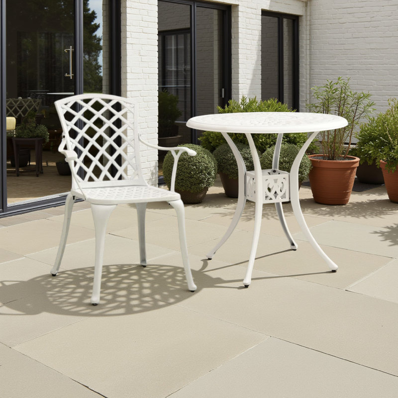 Ensemble de petit-déjeuner bistro extérieur 5 pièces Kasa, 4 chaises, 1 table, métal blanc