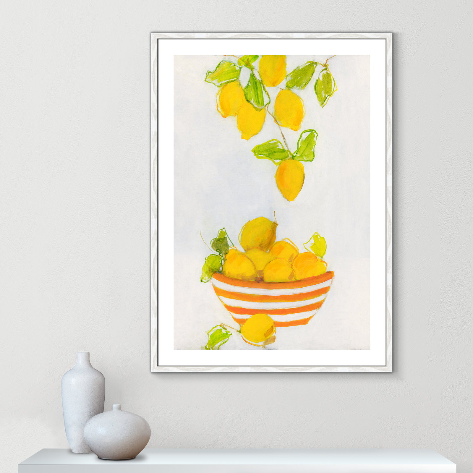 Darcy "Lemonlicious" Painting by Sally Swatland, 41.5" H x 29.5" W x 0.75" D, White Wood Framed Paper