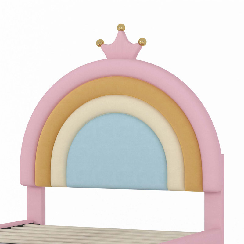 Upholstered Rainbow Design Bed, Velvet Princess Platform Bed, Twin