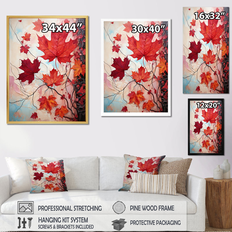 " Maples Memory Crimson ", 40" H x 30" W x 1.5" D, Black Floater Frame