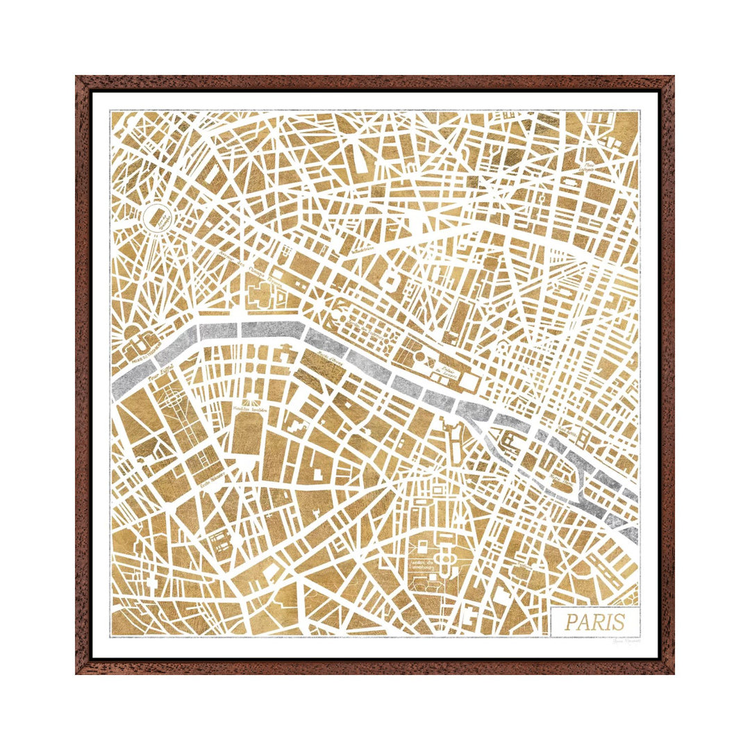 Vergoldete Paris-Karte von Laura Marshall - Galerie-verpackte Leinwand Giclée auf Leinwand