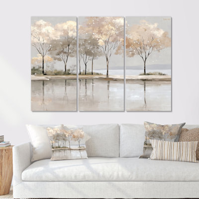 Golden Sunset Trees In Winter  - Winter Tree Wall Art Set