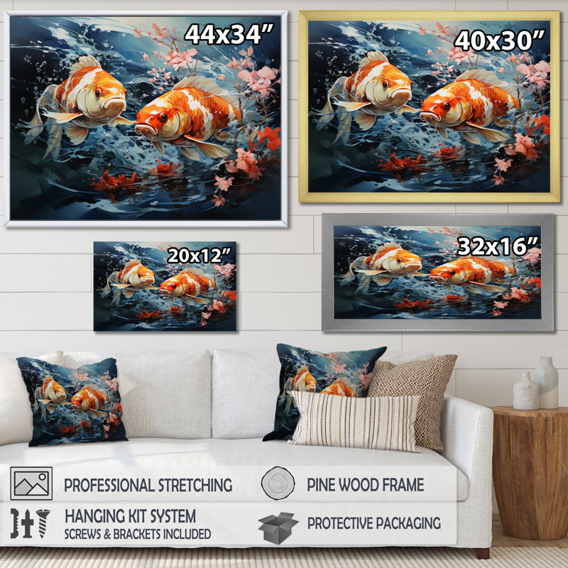 «Tusarora China Art Glimpse Fish I», reproduction, H 34 po x l 44 po x P 1,5 po, Cadre photo argenté