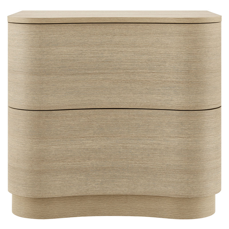 Mirae 2-Drawer Curved Nightstand, Brushed Light Oak