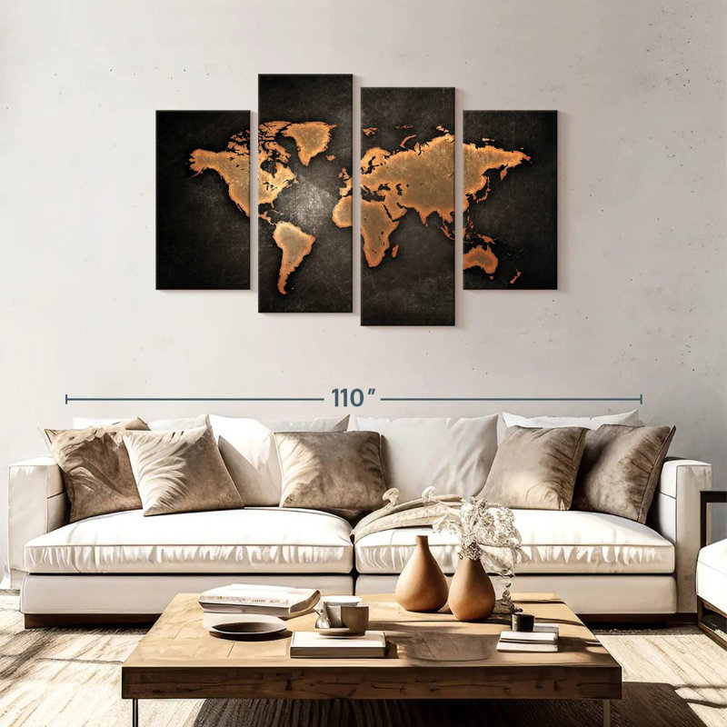 Carte du monde rétro Aliaz, H 48 po x l 75 po