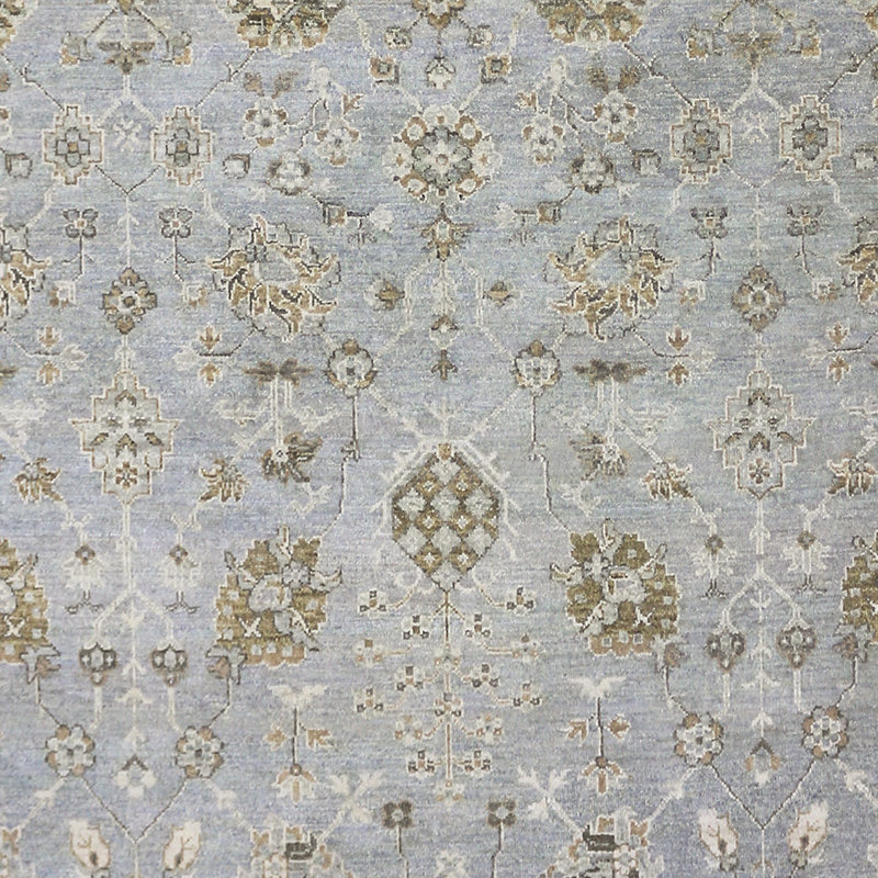 Hand-Knotted Blue Wool Fringed Area Rug, 14' x 10'