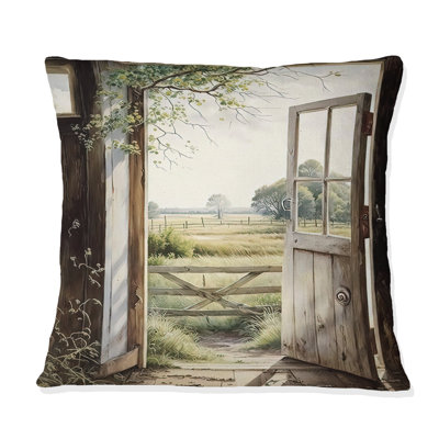 Vue d'un chalet champêtre II - Coussin imprimé paysage de ferme