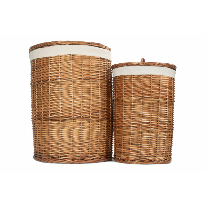 Wicker 2 Piece Lined Laundry Basket Set, Light Steamed