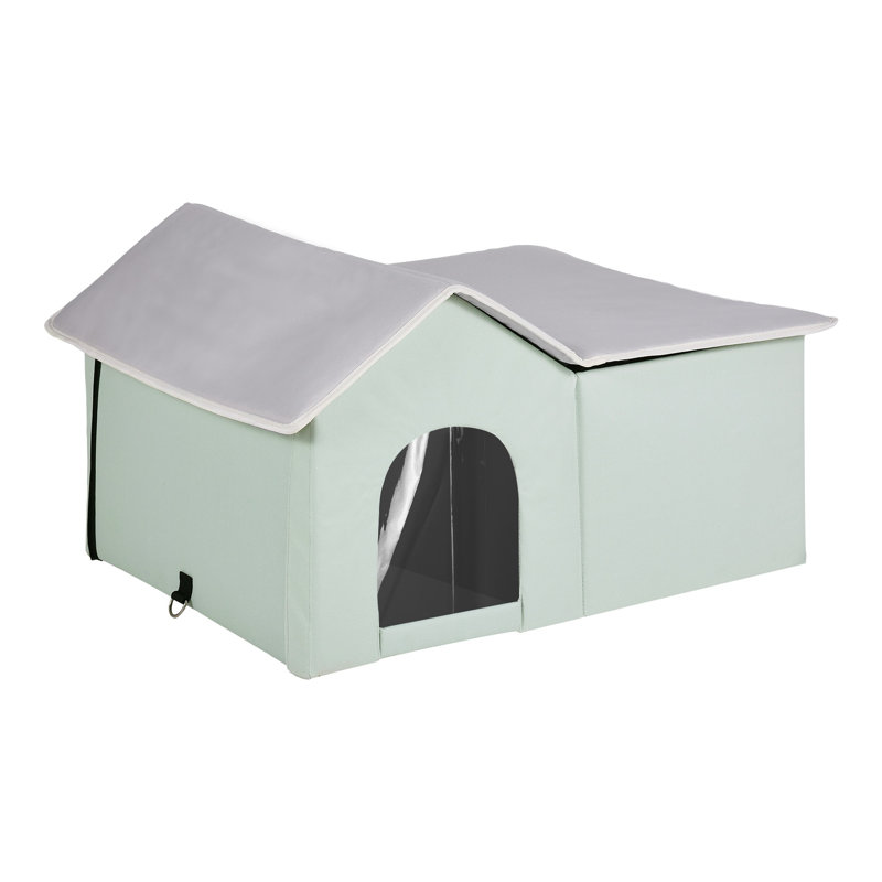 Niche pour chat extérieure chauffée imperméable et coupe-vent - grand abri pliable pour chat avec coussin chauffant de sécurité de 18 W, cabine pour animaux isolée pour l'hiver