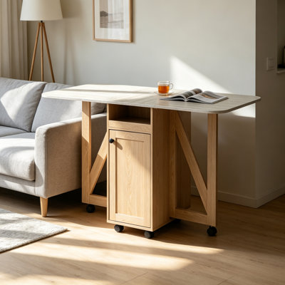 Armoire de rangement à roulettes verrouillable en chêne clair avec support à vin amovible