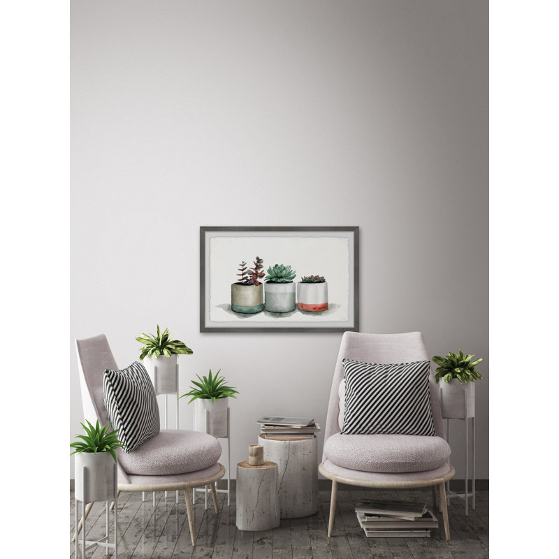 Triple Cactus Line by Parvez Taj - 1 Piece Single Picture Frame Painting, 61 cm H x 91 cm W