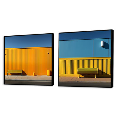 Yellow And Blue Linear Order Zen - Abstract Shapes Square Collage Set Of 2