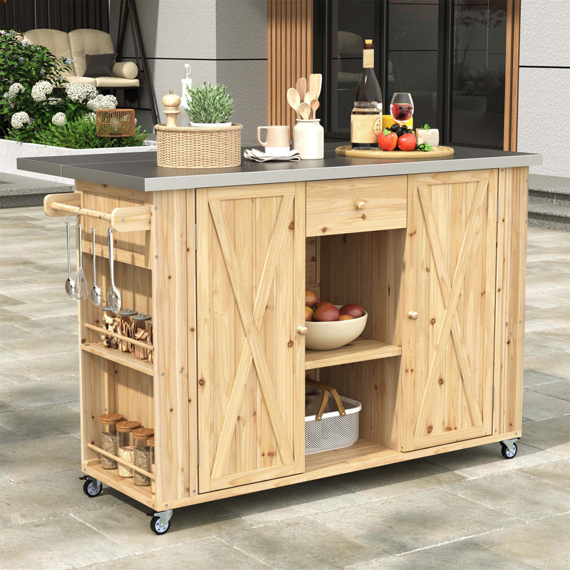 Outdoor Kitchen Island With Stainless Steel Top, Ample Storage, Towel And Spice Racks, And Bottle Opener For Versatile Use