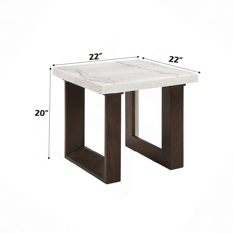 Table de bout en marbre blanc naturel et finition espresso