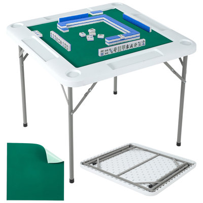 Table de jeu de Mahjong pliante 35 po pour 4 joueurs avec table de jeu carrée portative et surface verte résistante à l'usure pour les dominos de Mahjong